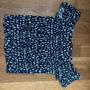 off the shoulder white and black floral cropped